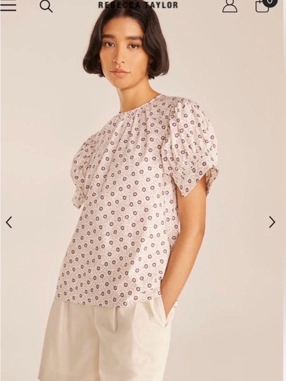 Rebecca Taylor Cream Blouse with Purple Floral Print